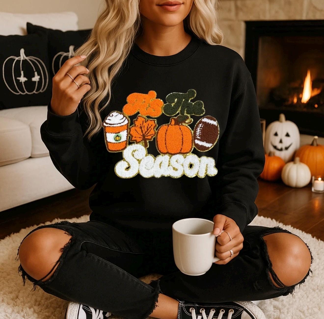 Till The Season Fall Sweatshirt | Cozy Autumn Crewneck | Pumpkin Spice Latte Football Graphic Sweater | Thanksgiving Outfit