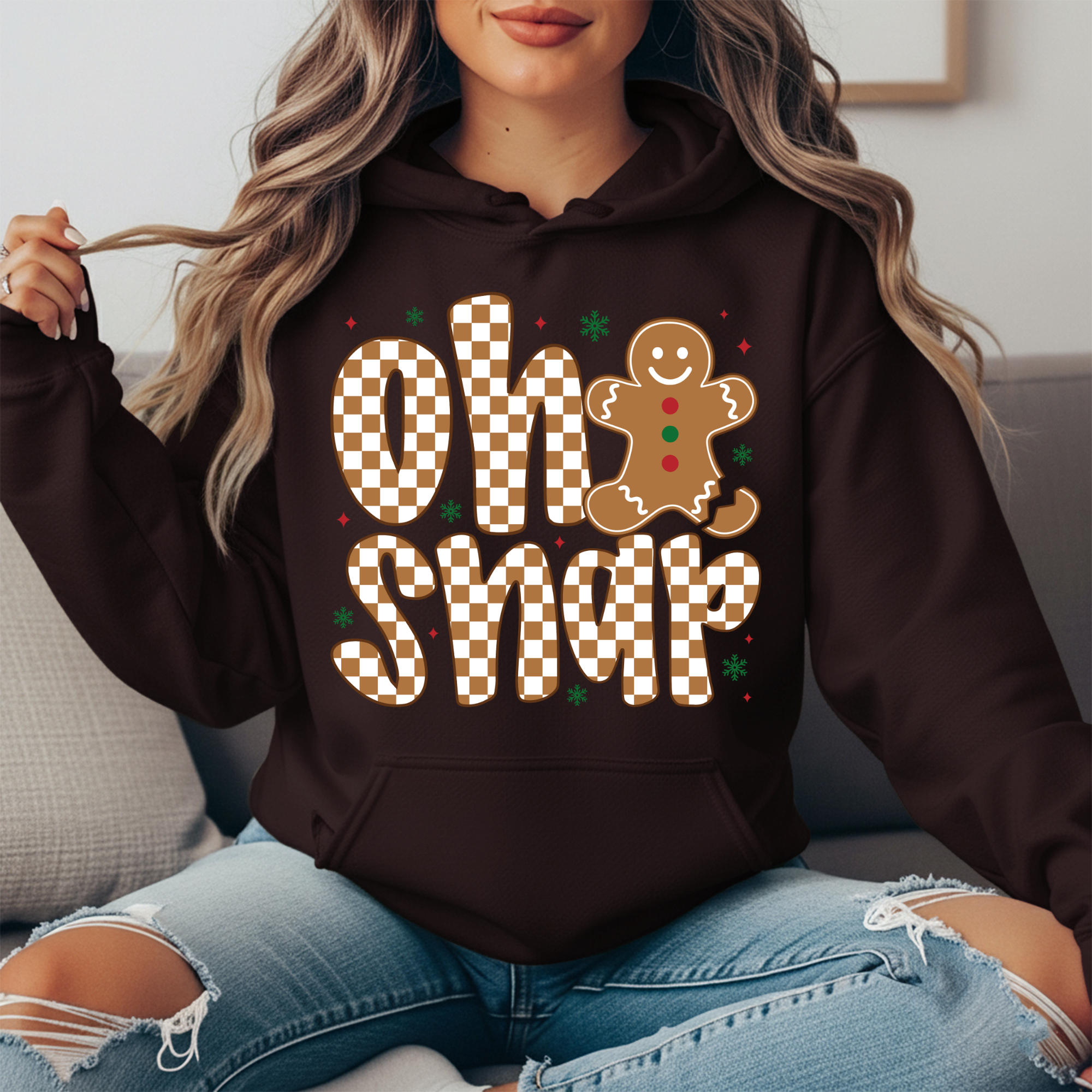 “Oh Snap” Gingerbread Hoodie | Cute Christmas Retro Hoodie | Holiday Graphic Sweatshirt for Women & Men