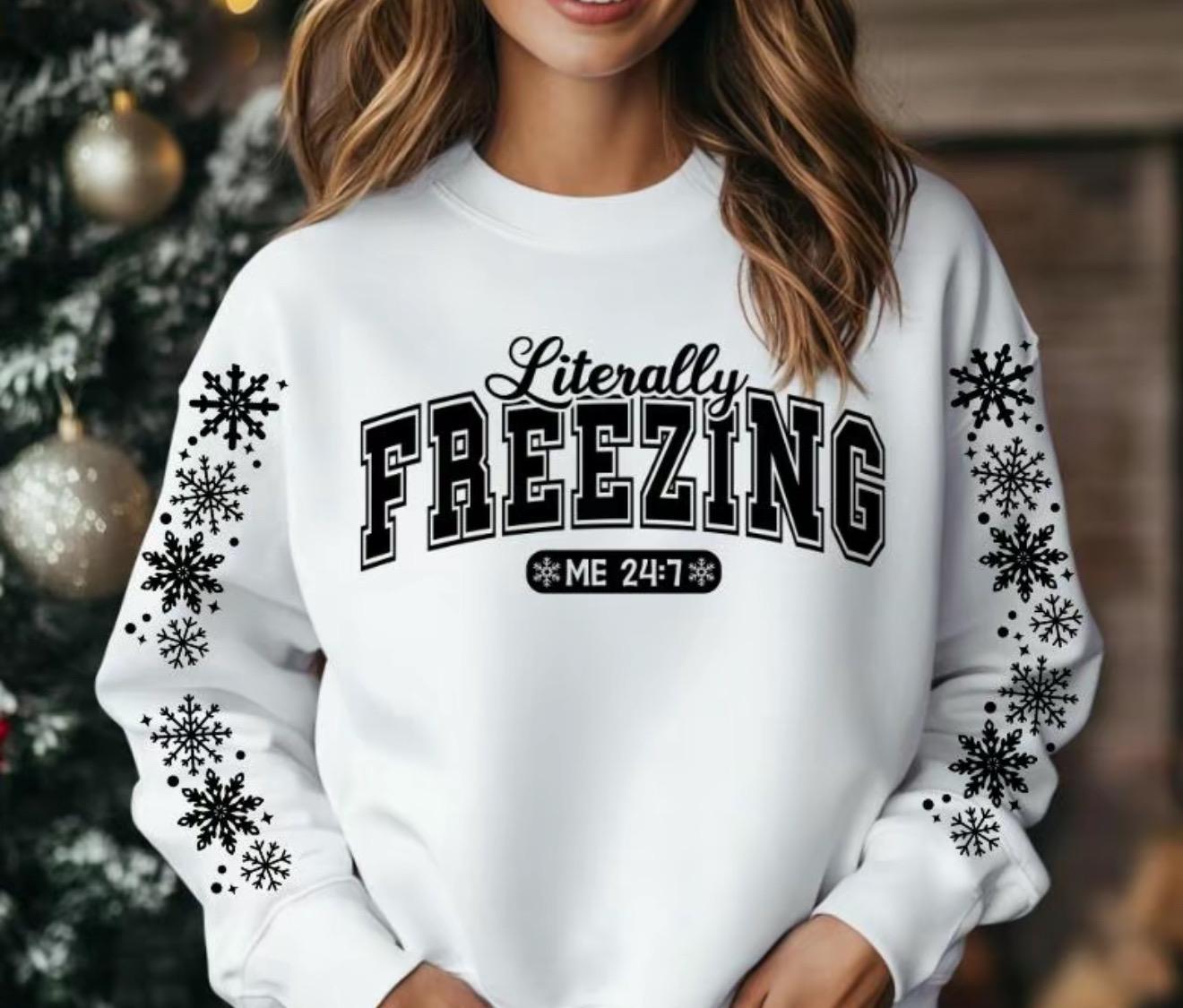 Literally Freezing Sweatshirt | Funny Winter Crewneck | Cozy Cold Weather Sweater | Cute Snowflake Christmas Gift | Purple Hoodie